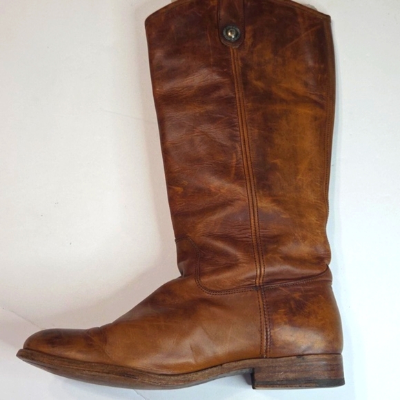 Frye Melissa Double Sole Button Lug Tall Brown Leather Women's Boots - Picture 11 of 16